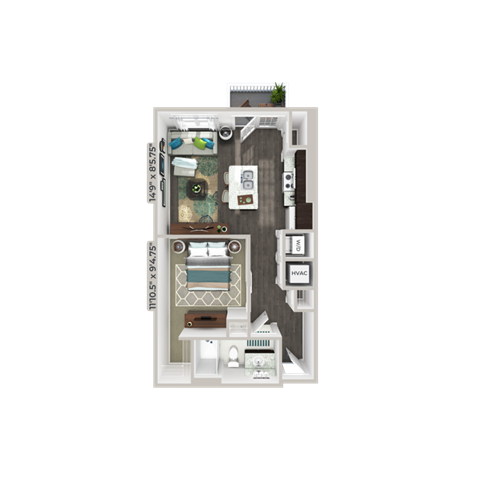 One bedroom floorplan A1